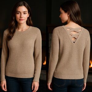 Ambiance Apparel Women Knit Sweater Criss Cross Back Long Sleeve Pullover Size L